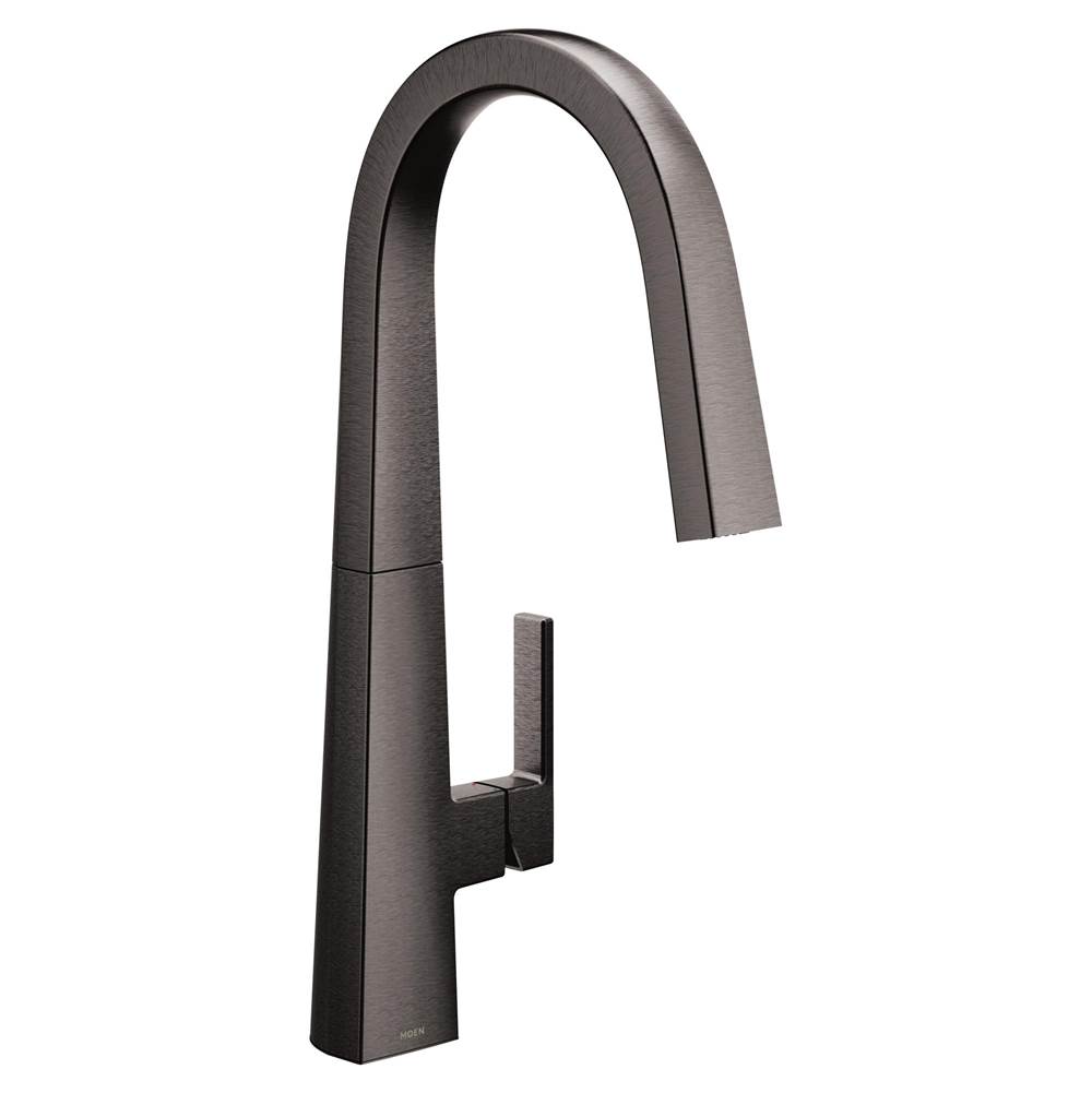 Moen Nio Single-Handle Pull-Down Sprayer Kitchen Faucet with Reflex and Power Clean in Black Stainless