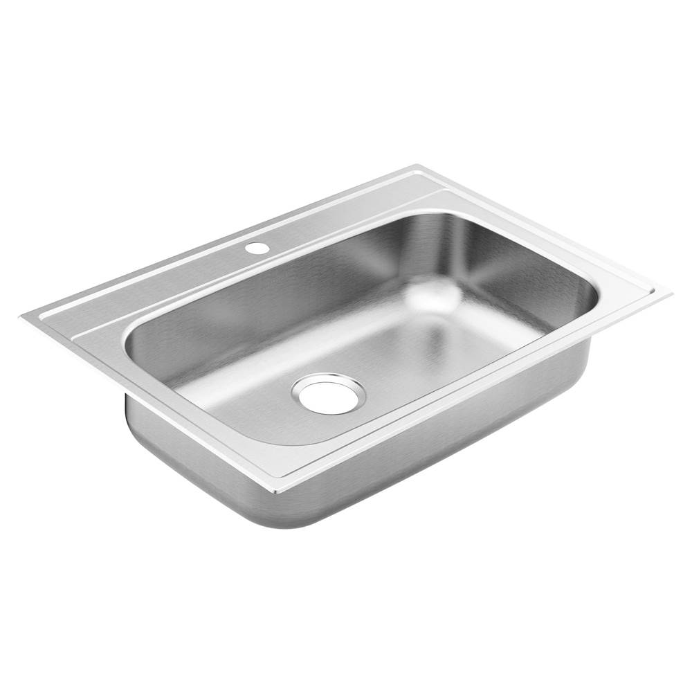 Moen 1800 Series 33-inch 18 Gauge Drop-in Single Bowl Stainless Steel Kitchen Sink, 7-inch Depth, Featuring QuickMount