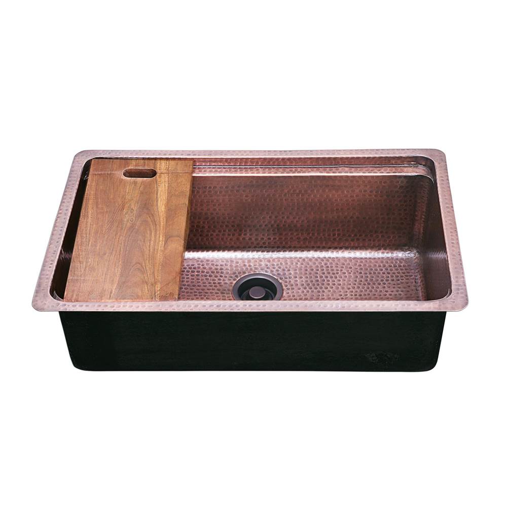 Nantucket Sinks Brightwork Collection Hammered Copperl Large Single Bowl Prep Station Sink. Sink Includes Accacia Cutting Board