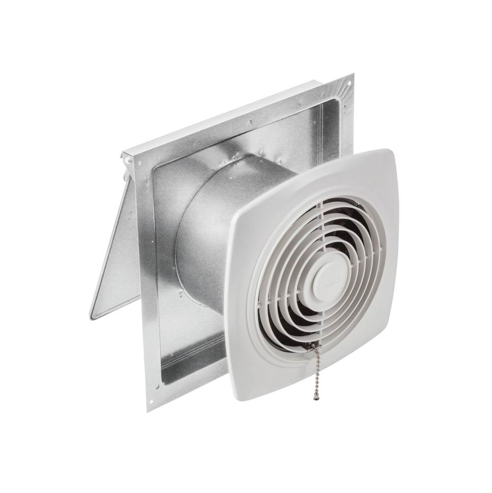 Broan Nutone Broan 8'' 250 cfm Chain-Operated Wall Ventilation Fan with White Square Plastic Grille, 7.0 Sones