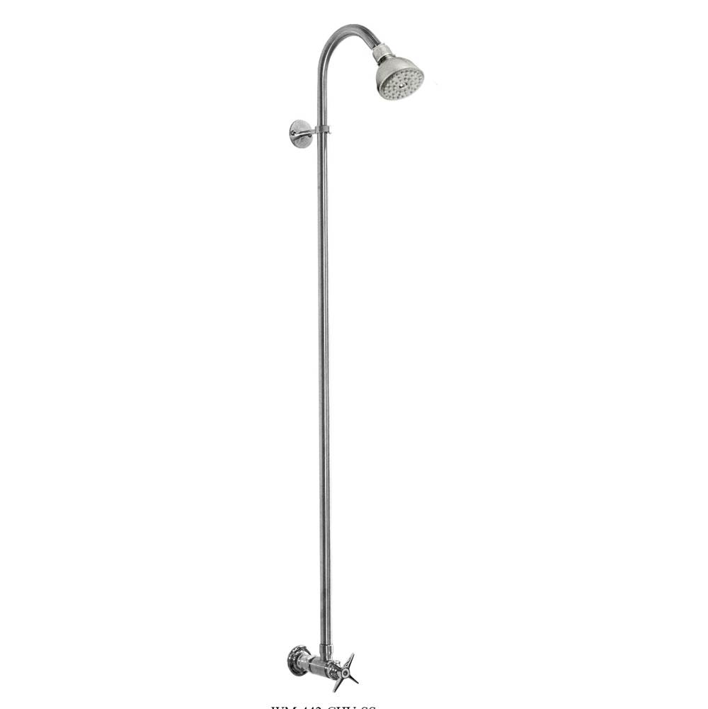 Outdoor Shower Wall Mount Single Supply Shower - Cross Handle Valve, 3'' Shower Head - Stainless Steel