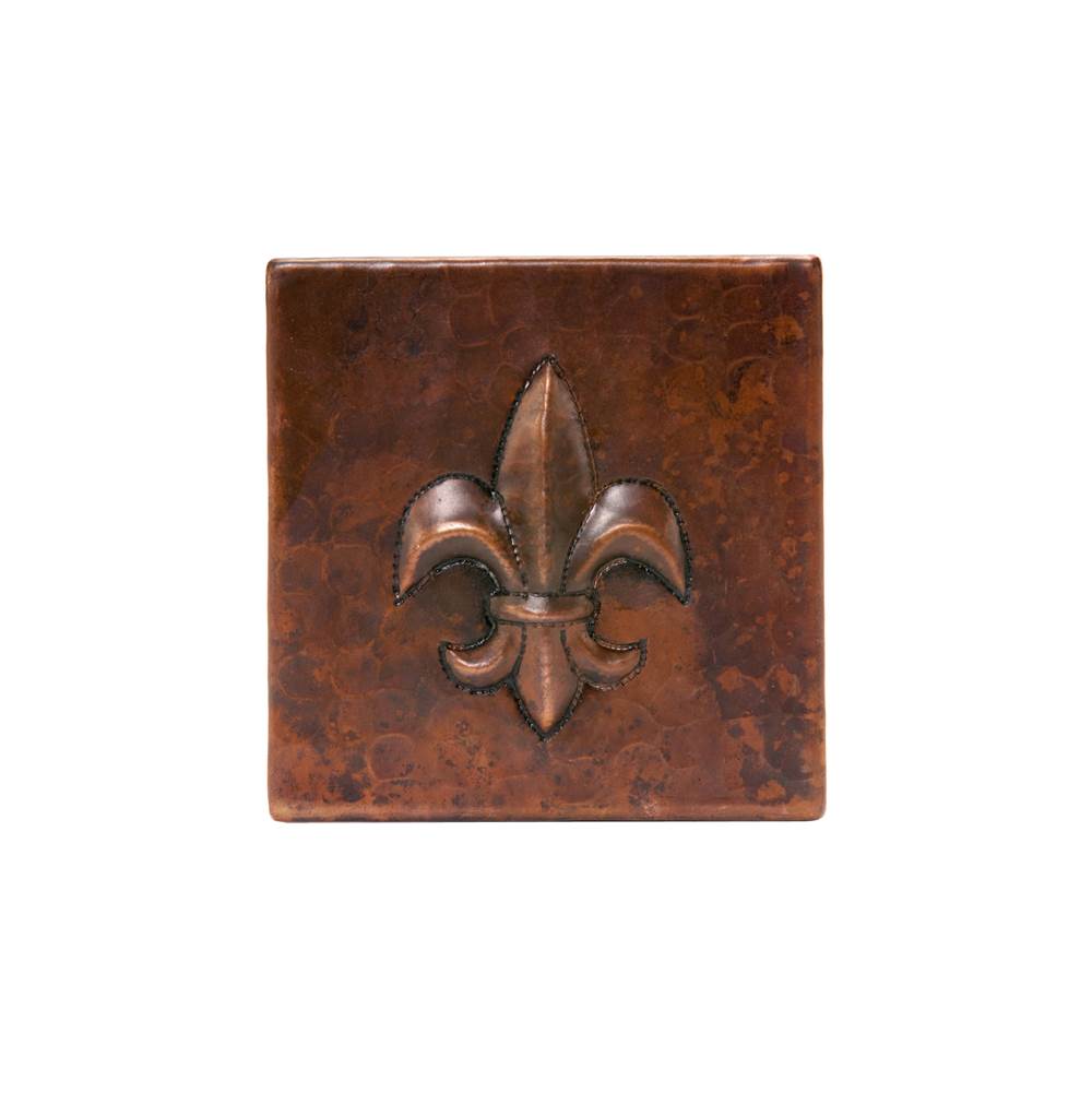 Premier Copper Products 4'' x 4'' Hammered Copper Fleur De Lis Tile