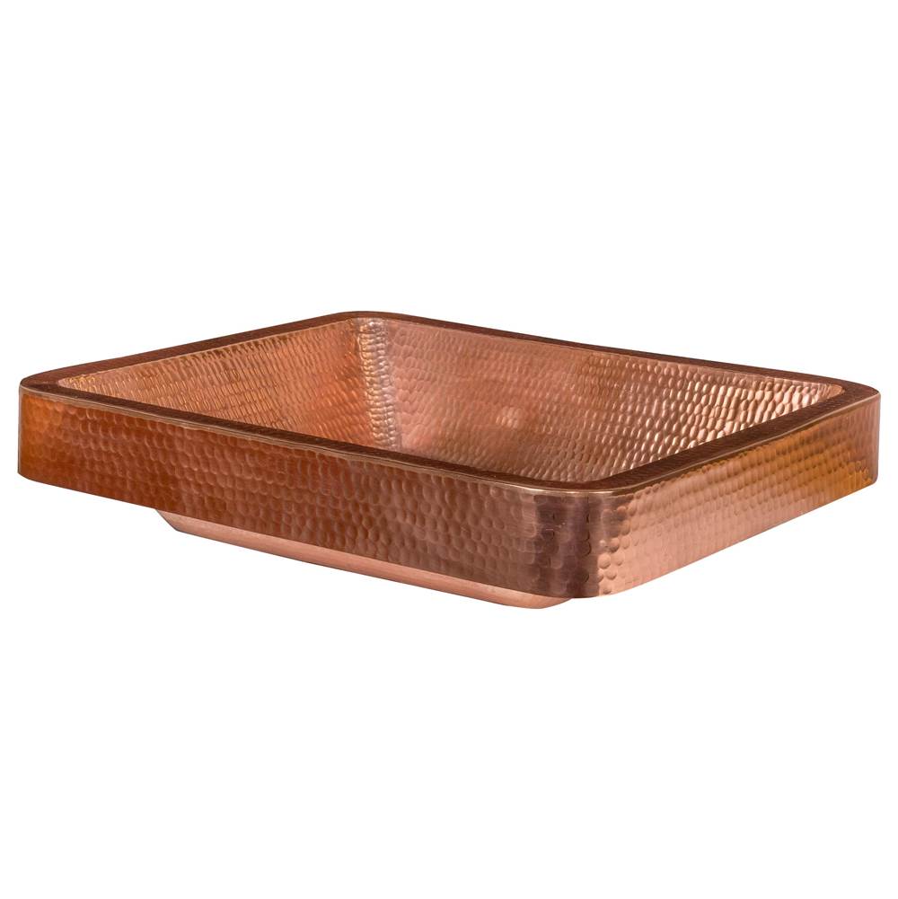 Premier Copper Products 19'' Rectangle Skirted Vessel Hammered Copper Sink in Polished Copper