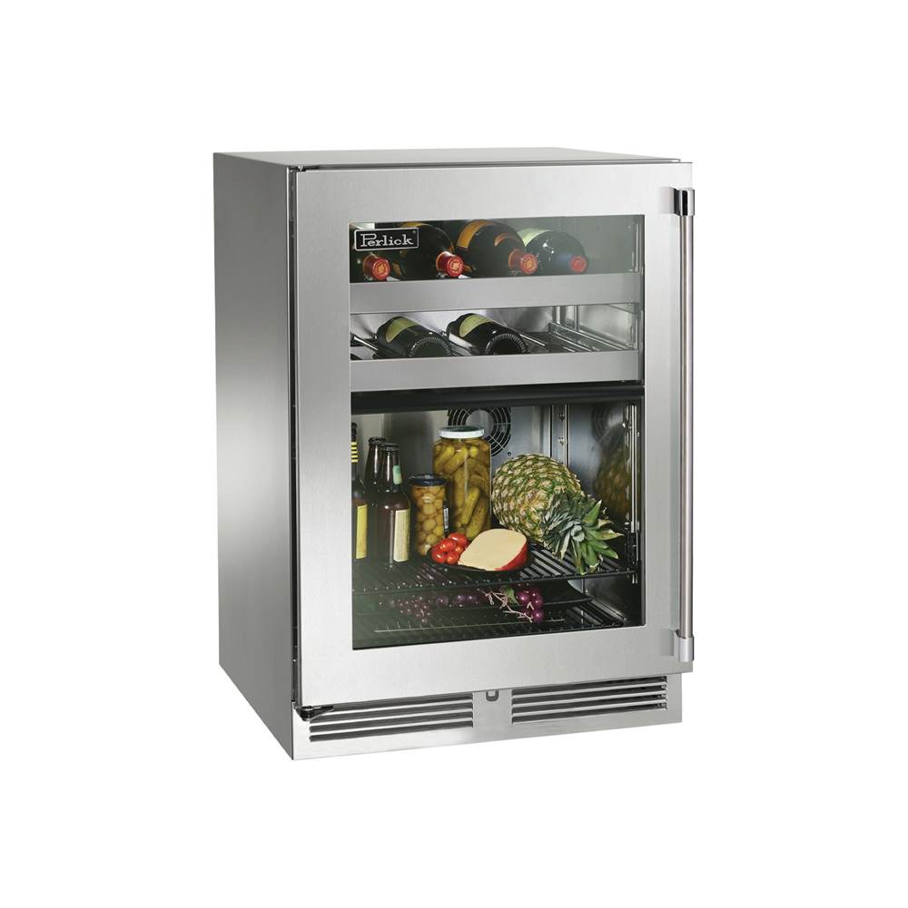 Perlick 24'' Signature Series Outdoor Dual-Zone Refrigerator/Wine Reserve with Stainless Steel Solid Door, Hinge Left