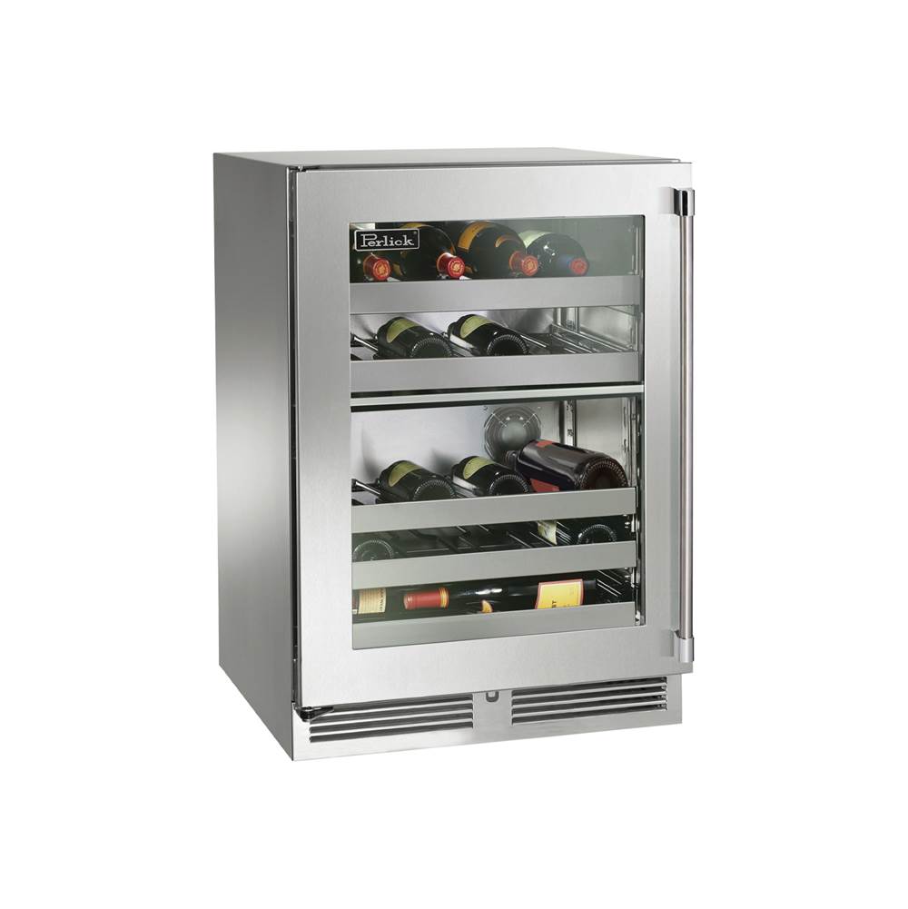 Perlick 24'' Signature Series Outdoor Dual-Zone Wine Reserve with Stainless Steel Glass Door, Hinge Right