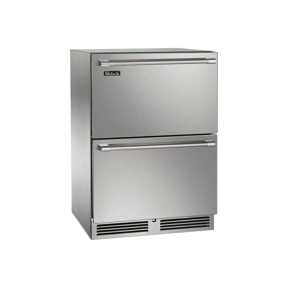 Perlick 24'' Signature Series Outdoor Dual-Zone Freezer/Refrigerator Drawers, Stainless Steel