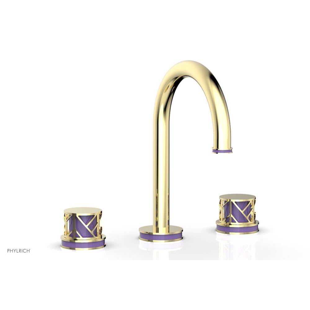 Phylrich French Brass (Living Finish) Jolie Widespread Lavatory Faucet With Gooseneck Spout, Round Cutaway Handles, And Purple Accents - 1.2GPM