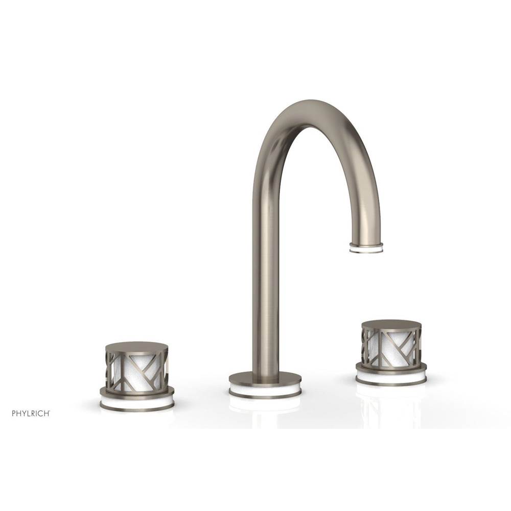 Phylrich Polished Chrome Jolie Widespread Lavatory Faucet With Gooseneck Spout, Round Cutaway Handles, And Gloss White Accents - 1.2GPM