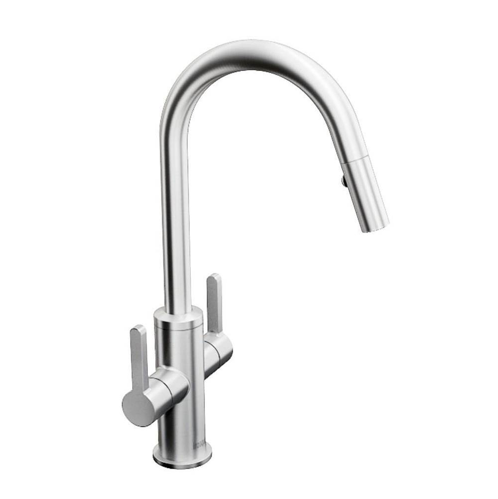 In2aqua Edge Two-Lever Handle Kitchen Faucet With Swivel Spout And Pull-Down Spray, Stainless Steel Finish