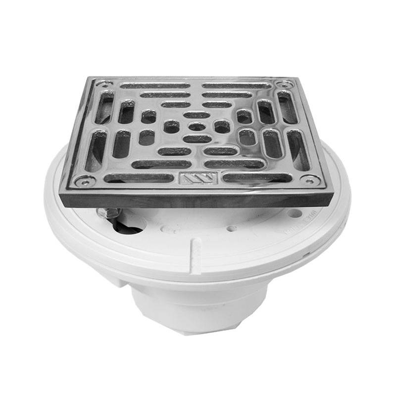 Sigma PVC Floor Drain with 5x5'' Square Adjustable Nickel Bronze Strainer Assembly TRIM SATIN CHROME .95
