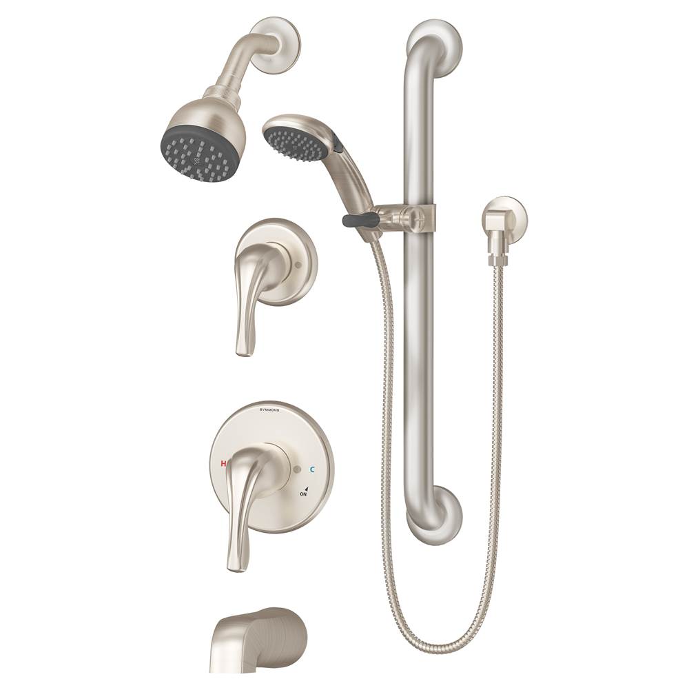 Symmons Origins 2-Handle Tub and 1-Spray Shower Trim with 1-Spray Hand Shower in Satin Nickel (Valves Not Included)