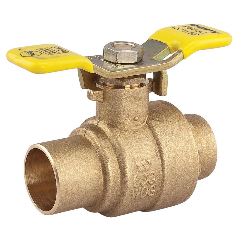 Watts 3/4 In Lead Free 2-Piece Full Port Ball Valve with T-Handle, Solder End Connections and Chrome Plated Brass Ball