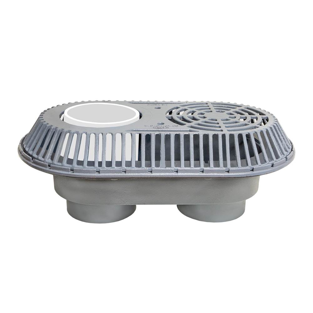 Watts Large Capacity Roof Drain, Dual Outlet, Int Standpipe, 10 IN No Hub, Cut-Through DI Overflow Dome, CI Body, Integral Gravel Stop
